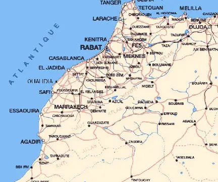 todos los pueblos de marruecos en un mapa